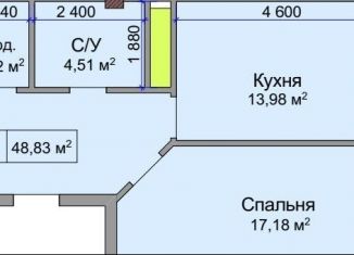 Продажа однокомнатной квартиры, 48.8 м2, Нальчик, улица Атажукина, 1, район Предгорный