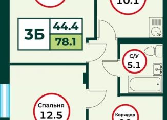 Трехкомнатная квартира на продажу, 78.1 м2, посёлок Солонцы, жилой комплекс Эко, 3