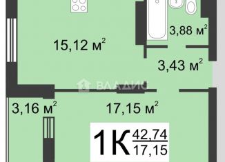 Продаю 1-ком. квартиру, 42.7 м2, деревня Анкудиновка, Русская улица, 1