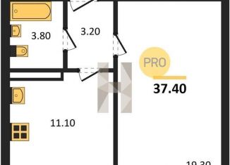 Продажа однокомнатной квартиры, 37.4 м2, село Ямное, улица Генерала Черткова, 2