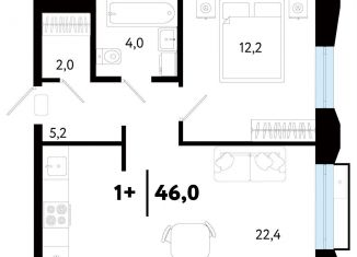 2-комнатная квартира на продажу, 46 м2, Тюмень