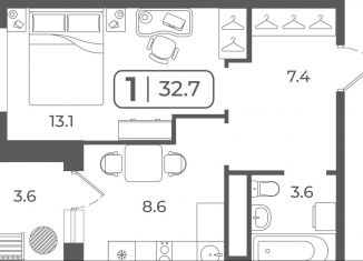 Продам 1-ком. квартиру, 32.8 м2, Тюмень