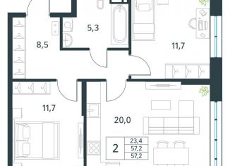 Продается 2-комнатная квартира, 57.2 м2, Забайкальский край