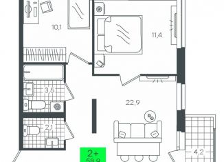 Продается двухкомнатная квартира, 58.9 м2, деревня Дударева, улица Сергея Джанбровского, 2, ЖК Андерсен Парк