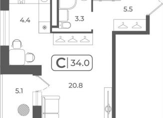 Квартира на продажу студия, 33.9 м2, Тюмень