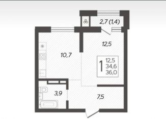 Продам 1-ком. квартиру, 36 м2, Краснодар, Питерская улица, 40к5