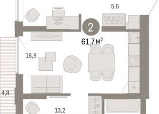 Продается двухкомнатная квартира, 61.7 м2, Екатеринбург, улица Гастелло, 19А