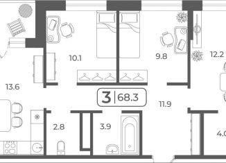 Продается 3-комнатная квартира, 67.9 м2, Тюменская область