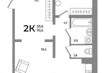 Продается 2-комнатная квартира, 70.5 м2, Новосибирск, Кировский район, Беловежская улица, 1С