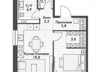 Продажа 1-ком. квартиры, 47.5 м2, Казань