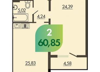 Продается 2-комнатная квартира, 60.9 м2, Красноярск, Советский район