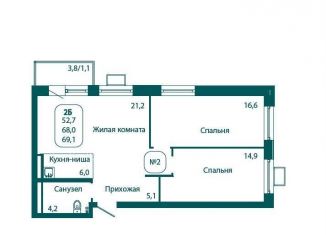 Продам 2-комнатную квартиру, 69.1 м2, Московская область, жилой комплекс Андреевка Лайф, 3