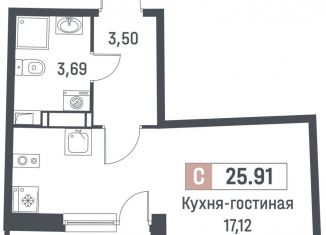 Продажа квартиры студии, 24.3 м2, Мурино, проспект Авиаторов Балтики, 29к2