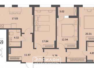 Продается трехкомнатная квартира, 96.6 м2, Курская область, Хуторская улица, 33