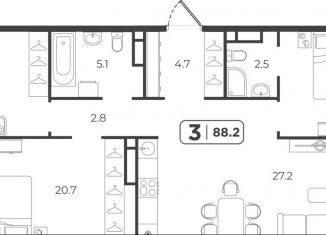 Продажа 3-комнатной квартиры, 89.3 м2, Тюмень, Холодильная улица