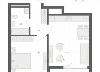 1-комнатная квартира на продажу, 43 м2, Екатеринбург, улица Академика Парина, 12/6