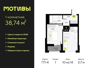 Продаю однокомнатную квартиру, 38.7 м2, Тюменская область