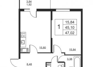 Продаю однокомнатную квартиру, 47 м2, Ленинградская область