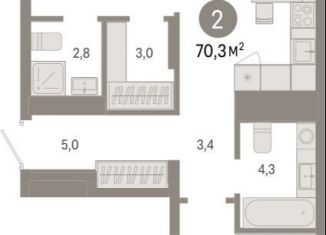 Продается 2-ком. квартира, 70.3 м2, Тюмень