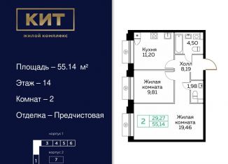 Двухкомнатная квартира на продажу, 55.1 м2, Мытищи, Новомытищинский проспект, 4А