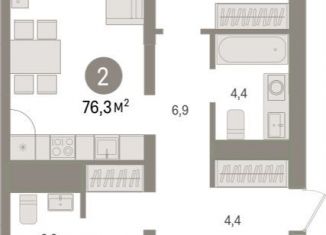 Продам 2-ком. квартиру, 76.3 м2, Тюмень, Центральный округ