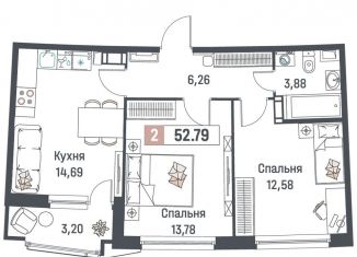 Продается 2-ком. квартира, 52.8 м2, Мурино, ЖК Авиатор