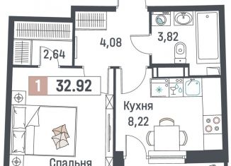 Продаю 1-комнатную квартиру, 32.9 м2, Мурино