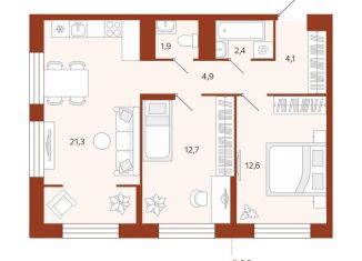 Продается 2-комнатная квартира, 59.8 м2, Тюмень