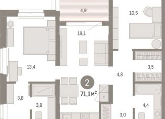 Продам 2-ком. квартиру, 71.1 м2, Тюмень, Ленинский округ