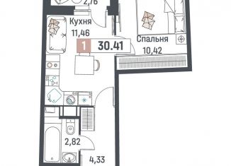 Продается 1-комнатная квартира, 30.4 м2, Мурино