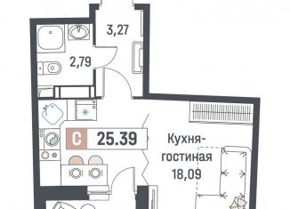 Квартира на продажу студия, 25.4 м2, Мурино