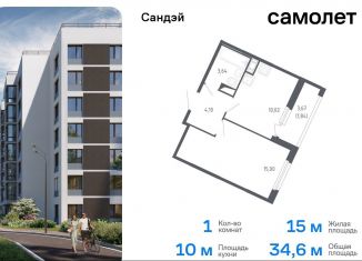 Продам 1-комнатную квартиру, 34.6 м2, Санкт-Петербург, метро Проспект Ветеранов