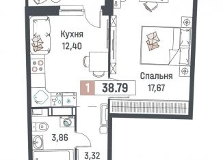 Продаю 1-комнатную квартиру, 38.8 м2, Мурино