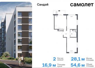 Продам 2-ком. квартиру, 54.6 м2, Санкт-Петербург, метро Проспект Ветеранов, жилой комплекс Сандэй, 7.2