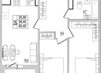 Продается 2-ком. квартира, 60.4 м2, Псковская область