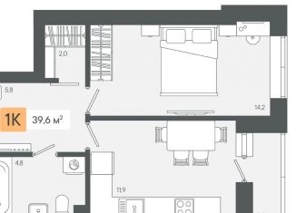 Продается однокомнатная квартира, 39.6 м2, Свердловская область