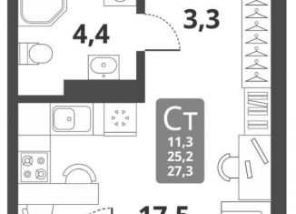 Продам квартиру студию, 27.3 м2, Новосибирская область, Тайгинская улица, с3