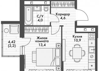 1-комнатная квартира на продажу, 35.1 м2, поселок Октябрьский