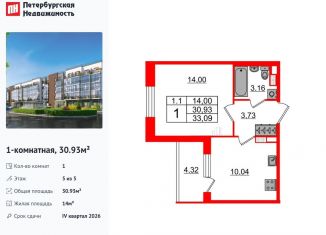 1-ком. квартира на продажу, 30.9 м2, Санкт-Петербург, метро Звёздная