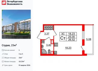 Квартира на продажу студия, 25 м2, Санкт-Петербург, Московский район
