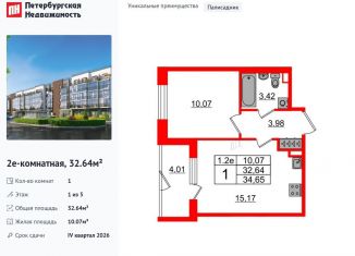 Продам однокомнатную квартиру, 32.6 м2, Санкт-Петербург, метро Звёздная