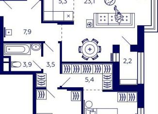 Продаю квартиру свободная планировка, 76.1 м2, Уфа, Октябрьский район, улица Энтузиастов, 7