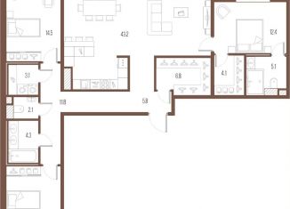 3-ком. квартира на продажу, 127 м2, Санкт-Петербург, улица Стахановцев, 1, улица Стахановцев