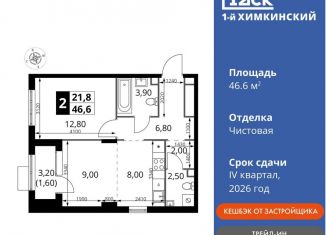 Продается 2-комнатная квартира, 46.6 м2, Московская область