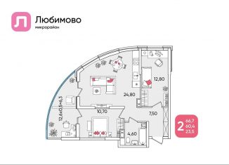 Продаю двухкомнатную квартиру, 66.7 м2, Краснодар, Прикубанский округ, микрорайон Любимово, 8