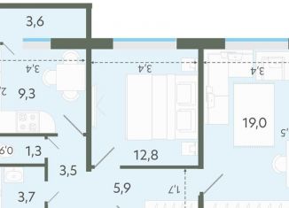 Продается двухкомнатная квартира, 55.5 м2, Новосибирск, Спортивная улица, 37