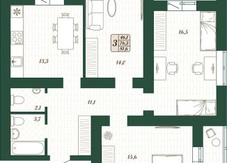 Продажа 3-ком. квартиры, 76.3 м2, Самарская область