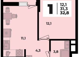 Продам 1-комнатную квартиру, 32.8 м2, аул Новая Адыгея