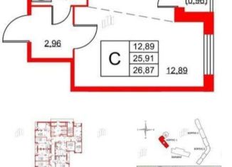 Квартира на продажу студия, 26.9 м2, Санкт-Петербург, Русановская улица, 20к1, ЖК Аквилон Скай