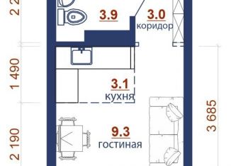 Продаю 1-комнатную квартиру, 23.1 м2, Иркутск, Правобережный округ